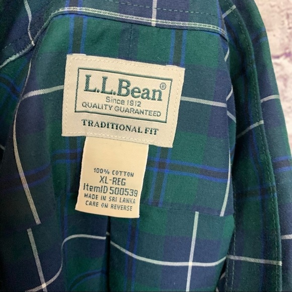 L.L. Bean Green Check Traditional Fit Button Front Long Sleeve Shirt - Picture 7 of 8